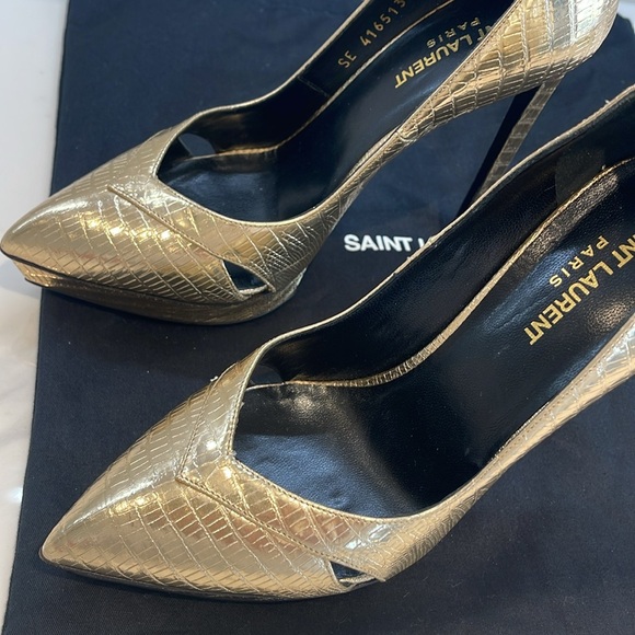 Saint Laurent Paris Notched Python-Embossed Pump, in Gold High Heel Size 38.5 - Picture 5 of 9